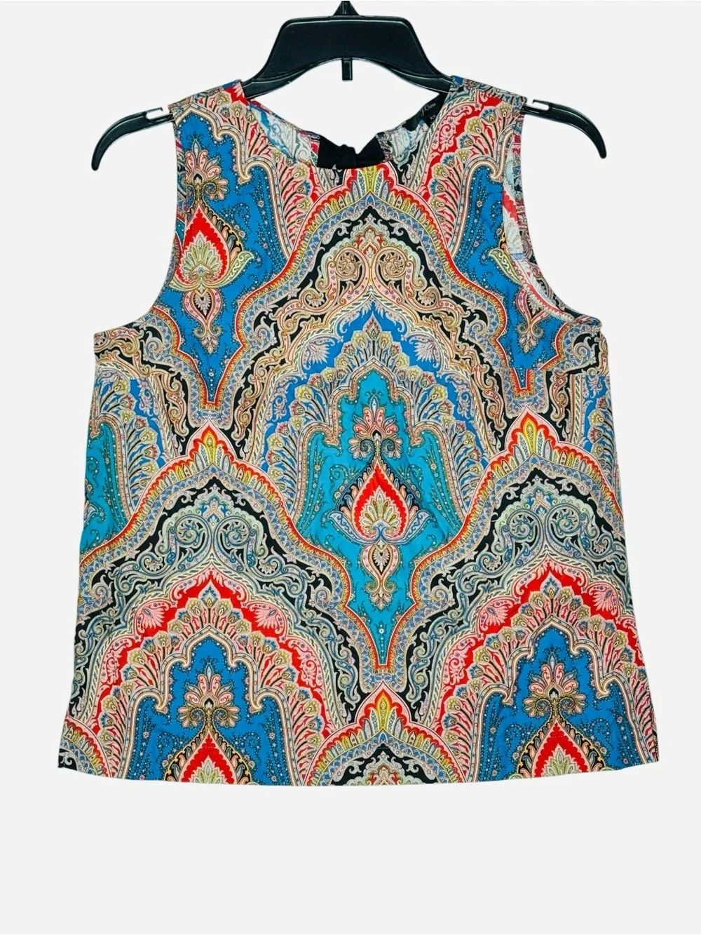 J.Crew Factory Paisley Print Sleeveless Blouse XS Blue Bow Tie Neck Top